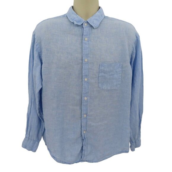 Jos A Bank Reserve Mens Large All Linen Blue Striped Collared Long Sleeve Shirt - Picture 1 of 10